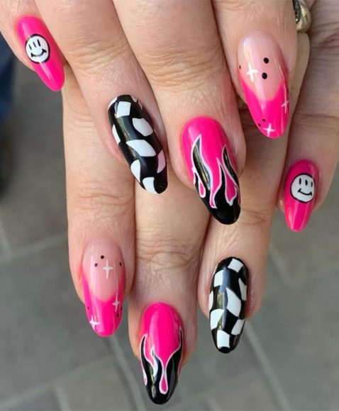 25 Hot Pink Vibrant Nails For Modern Women Black And Hot Pink Pick N