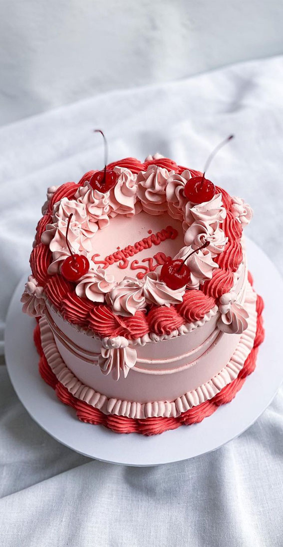 47 Buttercream Cake Ideas for Every Celebration : Pink & Red Cake