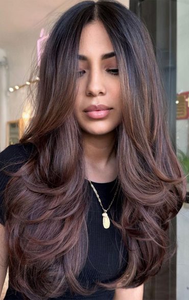 40 Long Layered Haircuts To Try Right Now : Ombre Burgundy Layers