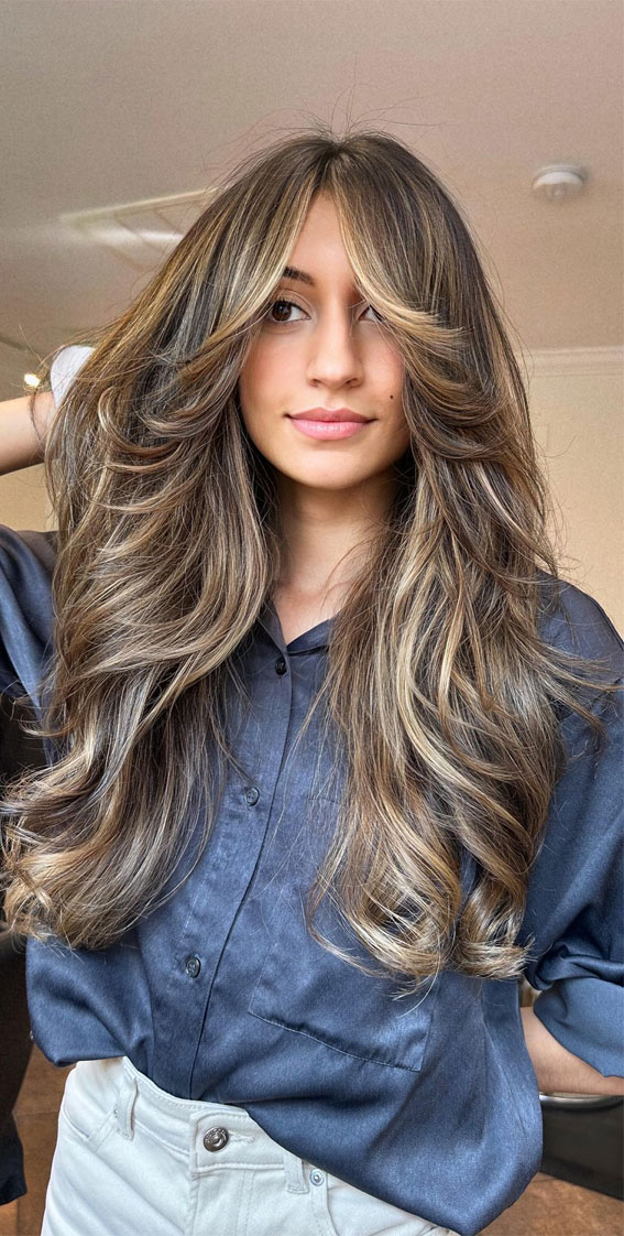 40 Long Layered Haircuts To Try Right Now Long Layered With Short Curtain Bangs