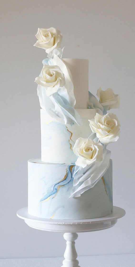 Three tier pink and blue wedding cake | Fondant wedding cakes, Wedding cakes,  Wedding cakes blue