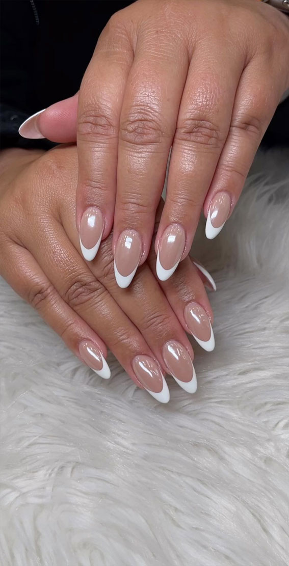 35 Almond Nails For A Cute Spring Update : White Double French Nails