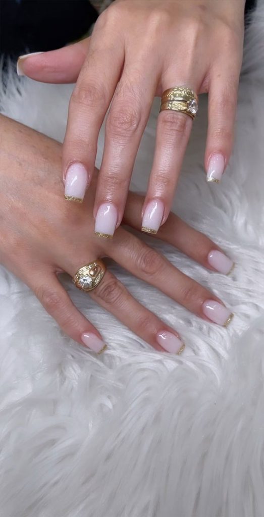 25 Elegant Bliss Captivating Wedding Nail Designs : Gold Glitter French ...