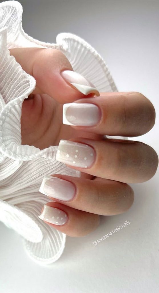 25 Elegant Bliss Captivating Wedding Nail Designs Ombre Nails With French Tips And White Dotties