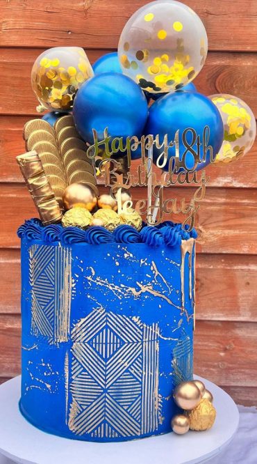 18th Birthday Cake Ideas For A Memorable Celebration Bright Blue And Gold Cake 4218