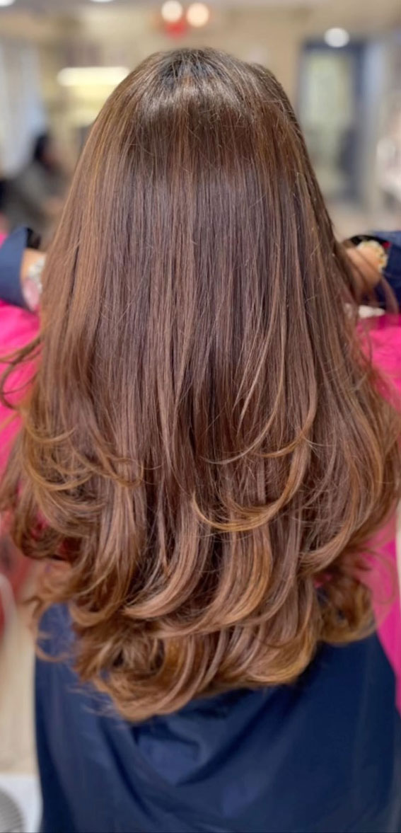 mahogany hair color with caramel highlights