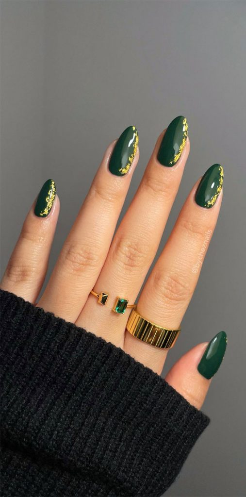 Embrace Autumn with Stunning Nail Art Ideas Dark Green Nails with