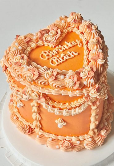 40 Delightful Lambeth Birthday Cake Ideas Orange Buttercream Heart Shape 0710