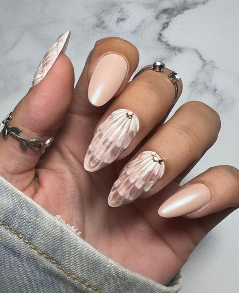 Under The Sea Seashell Nail Art Ideas Nude Seashell Nails