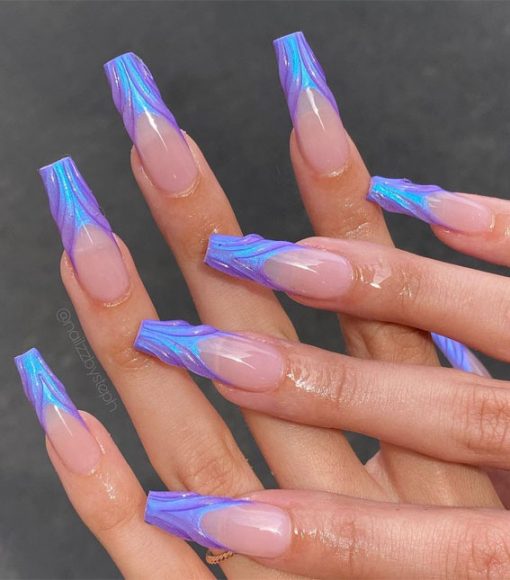 Under the Sea 30+ Seashell Nail Art Ideas : Blue Purple Seashell French ...