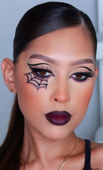 Creative Halloween Makeup Looks Simple Spider Web Eye Makeup Look 