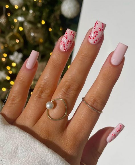 Winter Wonders 49 Festive Christmas Nail Art Designs Candy Cane Light Pink Nails