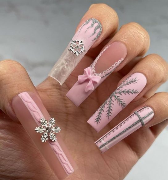 Winter Wonders 49 Festive Christmas Nail Art Designs Glam Pink