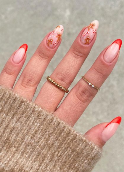 Festive Fingertips Enchanting Christmas Nail Ideas Gingerbread Man Candy Cane Nails