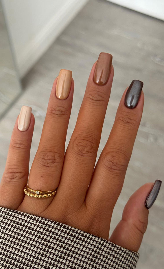 brown gradient chrome nails, Chrome nails, Chrome Nail Art, Chrome short nails, Glazed Donut Nails, Metallic chrome nails, simple chrome nails, mirror chrome nails