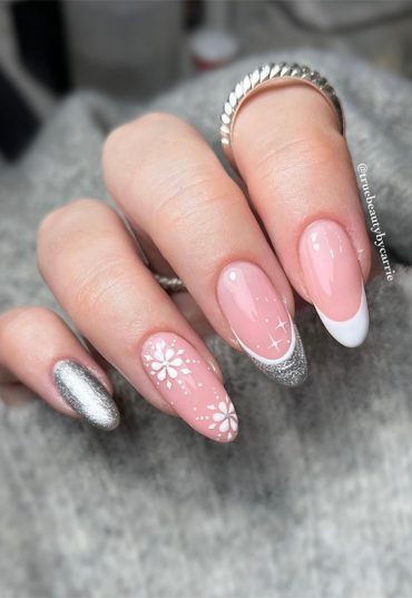 Winter Wonders 49 Festive Christmas Nail Art Designs White And Silver Double French Tips