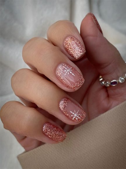 Winter Wonders 49 Festive Christmas Nail Art Designs Rose Gold Glitter Festive Nails 6760