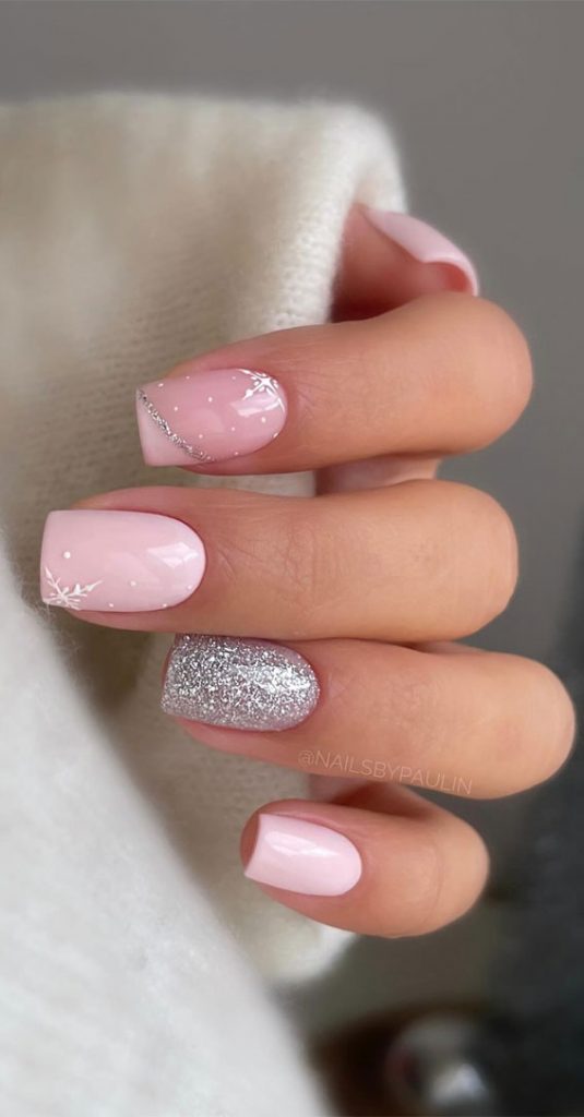 Festive Elegance in Christmas Nail Art Silver Glitter + Subtle Nails