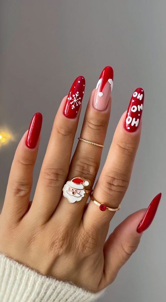 Festive Elegance in Christmas Nail Art : Festive Fun Santa Vibe