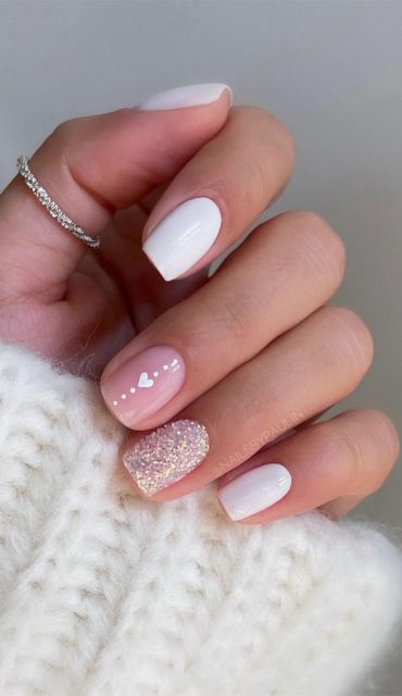 Captivating Valentine’s Day Nail Designs : White & Textured Valentine’s ...