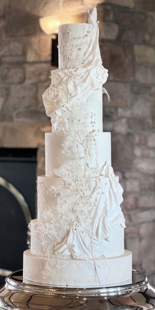 40 Inspiring Wedding Cake Creations : Majestic Six-Tier White Draped ...