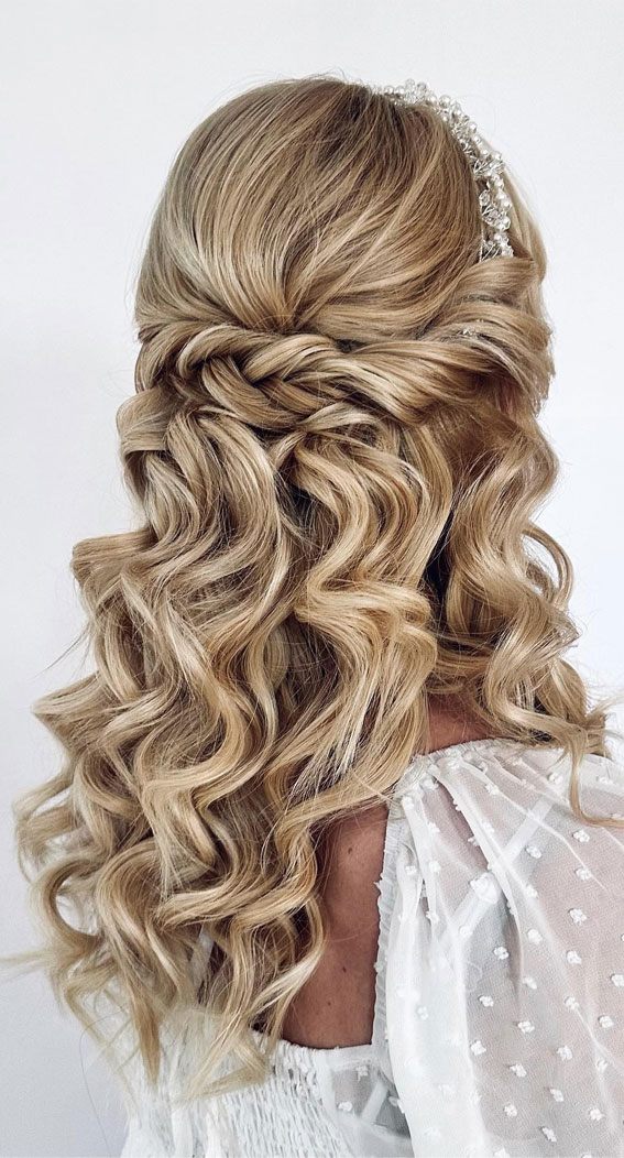40 Half Up Half Down Hairstyles The Perfect Balance of Sophistication : Waved Boho with Twist Detail
