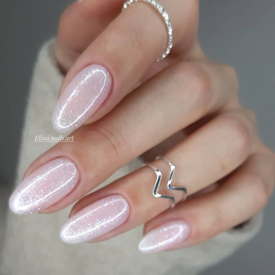 Classy Wedding Nails with Pink Glitter