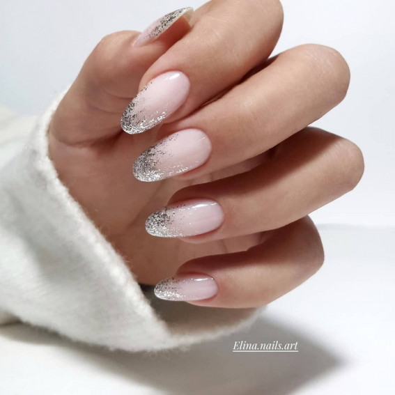 simple classy wedding nails, classy wedding nails with glitter, glitter tip nails