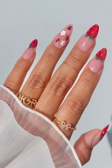 30 Styles Of Mix 'n' Match Nail Inspirations : Strawberry French Tips