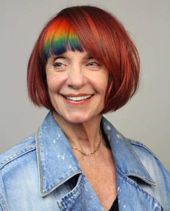Red Copper Chin-Length Bob with Rainbow-Coloured Fringe