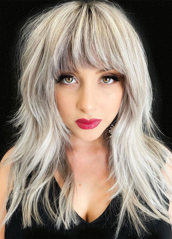 Platinum Shaggy Haircut with Fringe : 50 Best haircuts & Hairstyles To Try