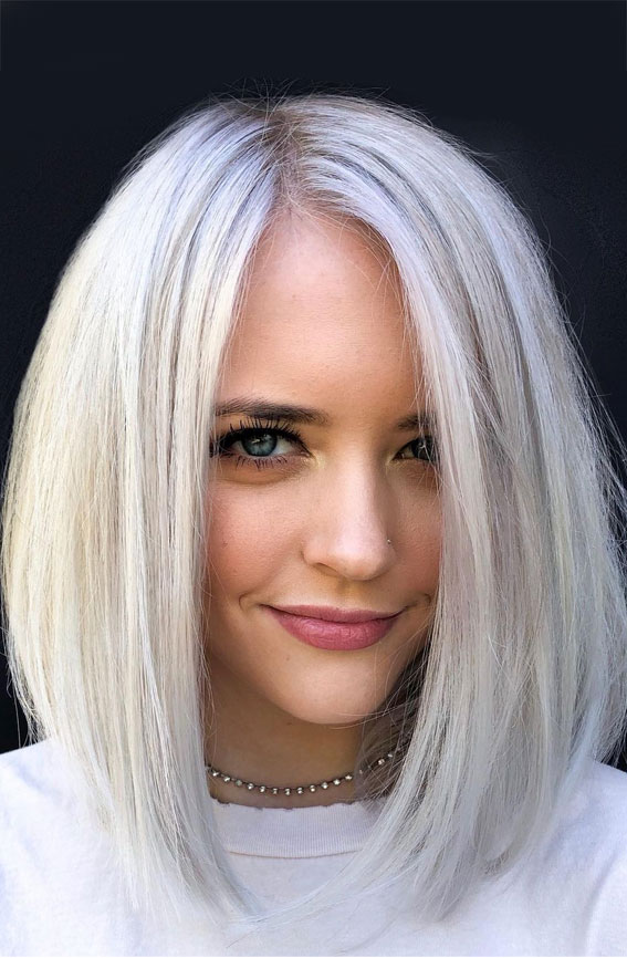 Sleek Silver Blonde Long Bob : 50 Best haircuts & Hairstyles To Try