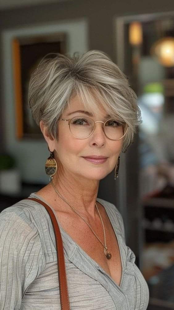 Low-Maintenance Pixie Cuts for Older Ladies with Glasses