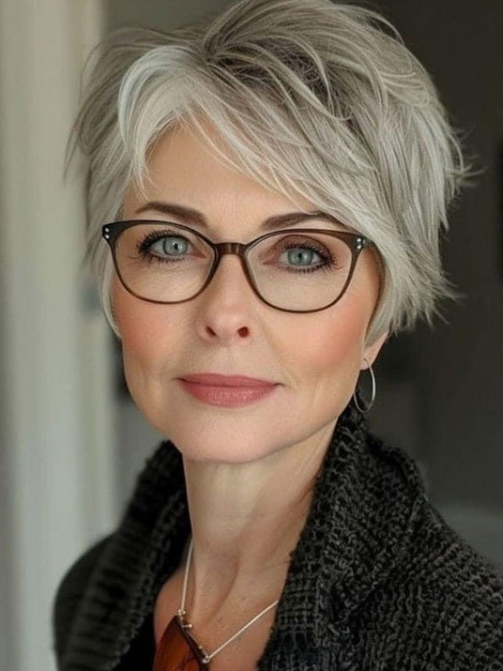 Short Haircut for Women Over 60 with Glasses