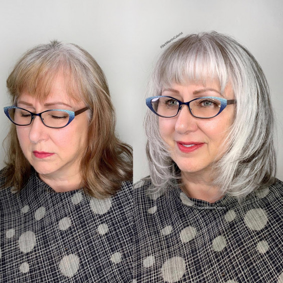 The Medium-Length Face-Framing Layered Haircut with Fringe for Lady Over 60