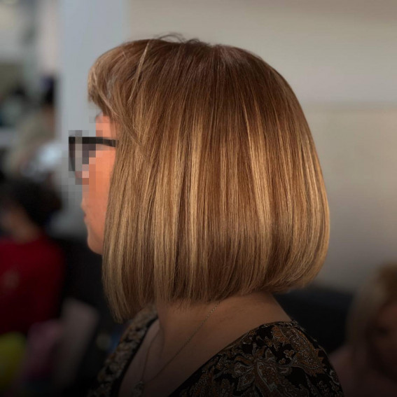 Medium Long Bob Haircut with Fringe for Women Over 60