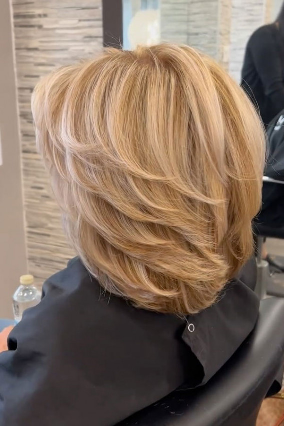 Trendy Layered Medium-Length Haircut on Blonde