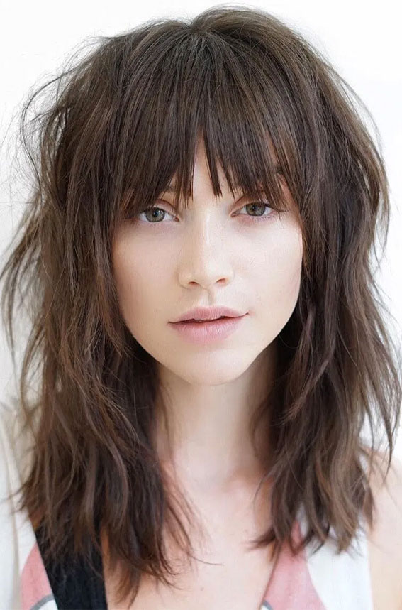Mid-Length Shaggy with Fringe : 50 Best haircuts & Hairstyles To Try