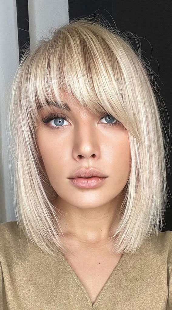Blonde Soft Bob Haircut with Fringe : 50 Best haircuts & Hairstyles To Try