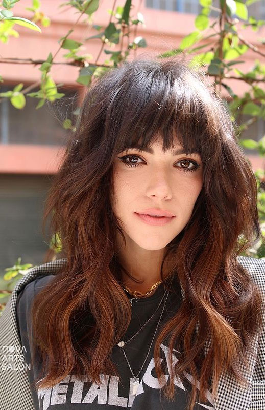 Toffee Hued Shag Haircut with Bangs : 50 Best haircuts & Hairstyles To Try