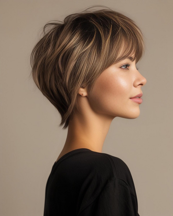 35 Youthful Short Haircuts : Soft Bob Pixie with Bangs