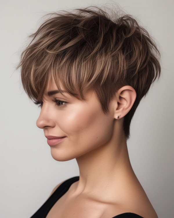 tousled fringe pixiie, youthful short haircut, pixie haircuts