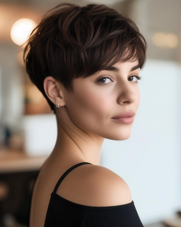 elegant tapered pixie, youthful short haircut, pixie haircuts