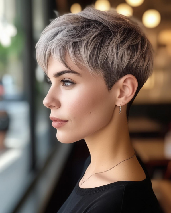 35 Youthful Short Haircuts : Silver Pixie Cut