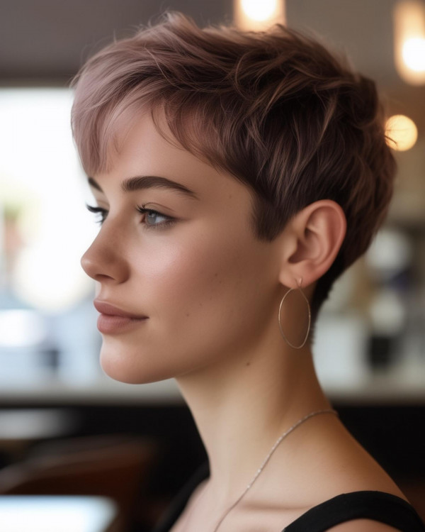 35 Youthful Short Haircuts : Pink Soft Tousled Pixie