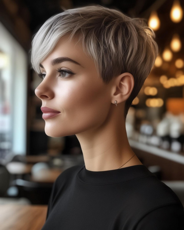 35 Youthful Short Haircuts : Platinum Asymmetrical Side-Swept Pixie