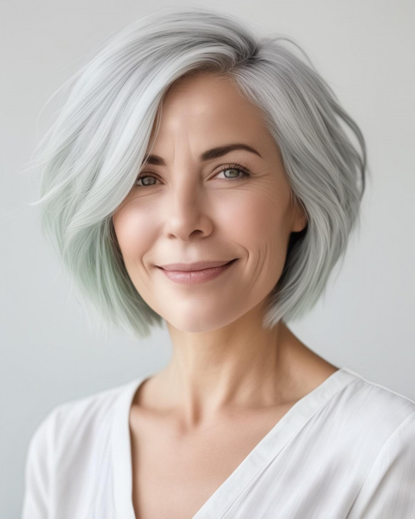 37 Short Haircuts For Women Over 40 : Two Tone Silver Mint Bob