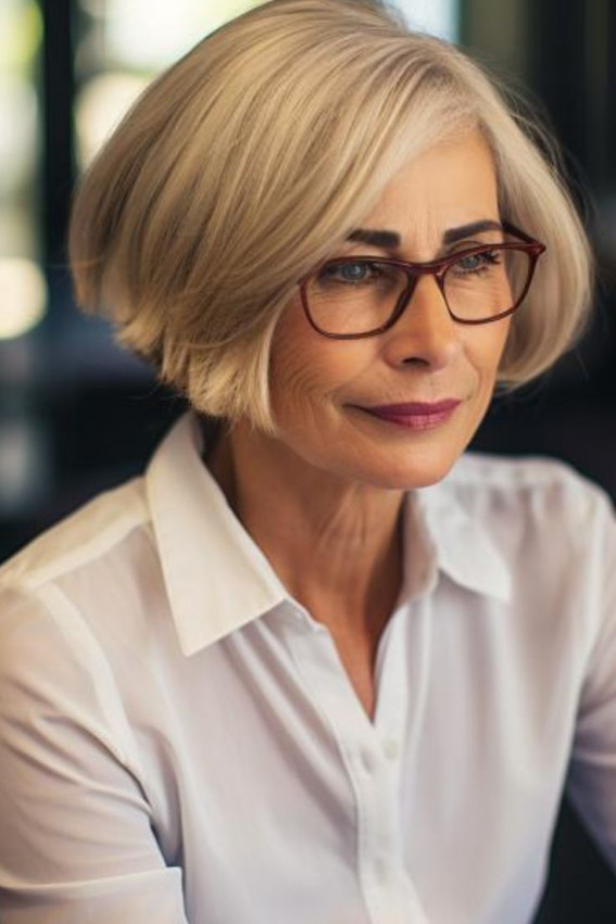 short hairstyle for women over 60 with glasses, Bob For Women Over 60 with Glasses, bob hairstyle with fringe for women over 60 with glasses