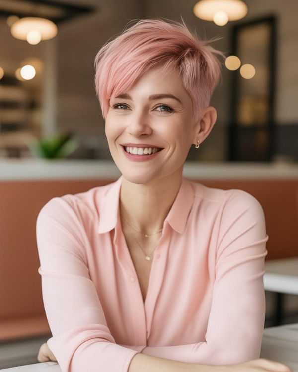 37 Short Haircuts For Women Over 40 : Pink Pixie Cut