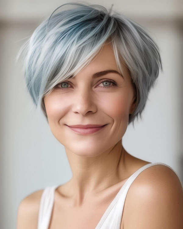 37 Short Haircuts For Women Over 40 : Icy Blue Bixie